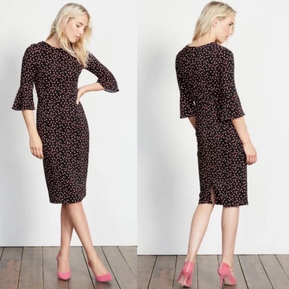 Boden Delia Pop Spot Midi Dress Black Pink Career Women’s Size 2R - Picture 1 of 13